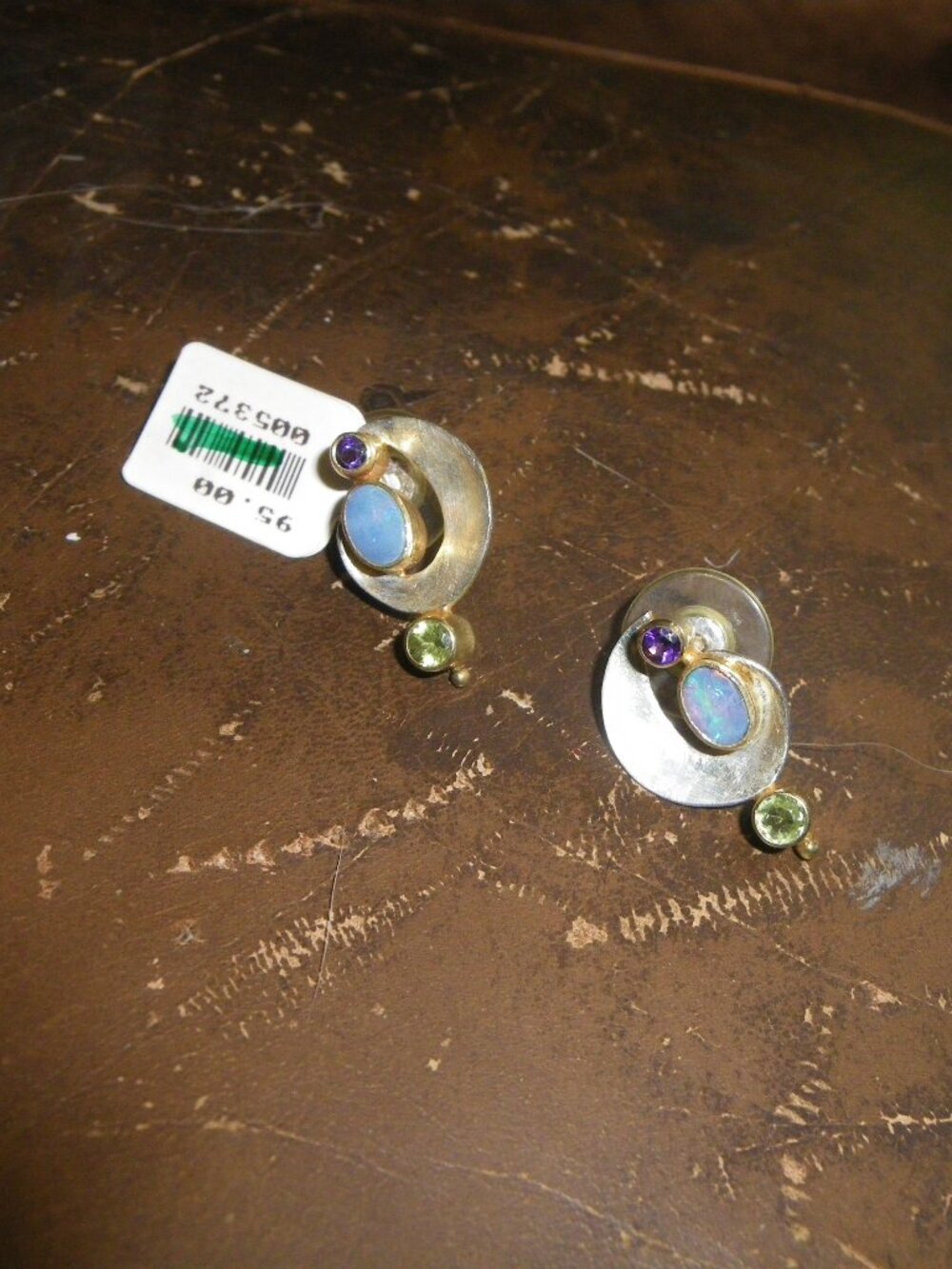 Women’s Sterling Silver Abstract Earrings w/ Peridot Amethyst & Opal Gemstones